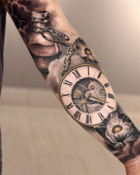 The eye tattoo design symbolizes truth, protection, and guidance, while the clock is a classical tattoo idea, a powerful symbol of the passage of time, and march towards the finish. . Clock tattoo ideas
